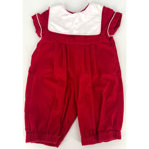 Mom & Me red corduroy jumper white collar short sleeve button crotch cotton 24M